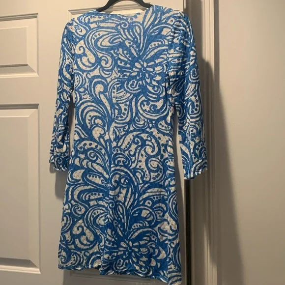 LILLY PULITZER‎ Jade Resort Blue White Current Affair Crochet Tunic Dress Small